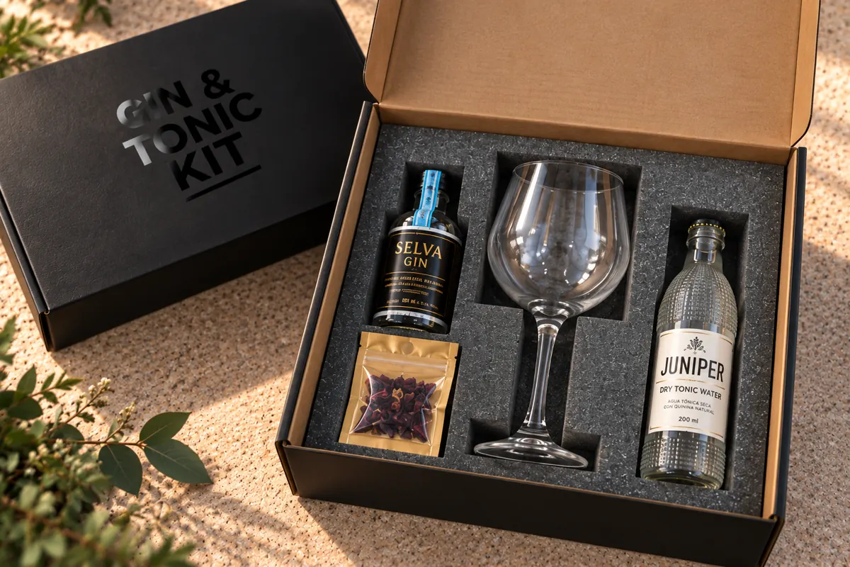Kit Gin & Tonic: gin Selva 50 ml, tónica Juniper, copa balón y botánicos