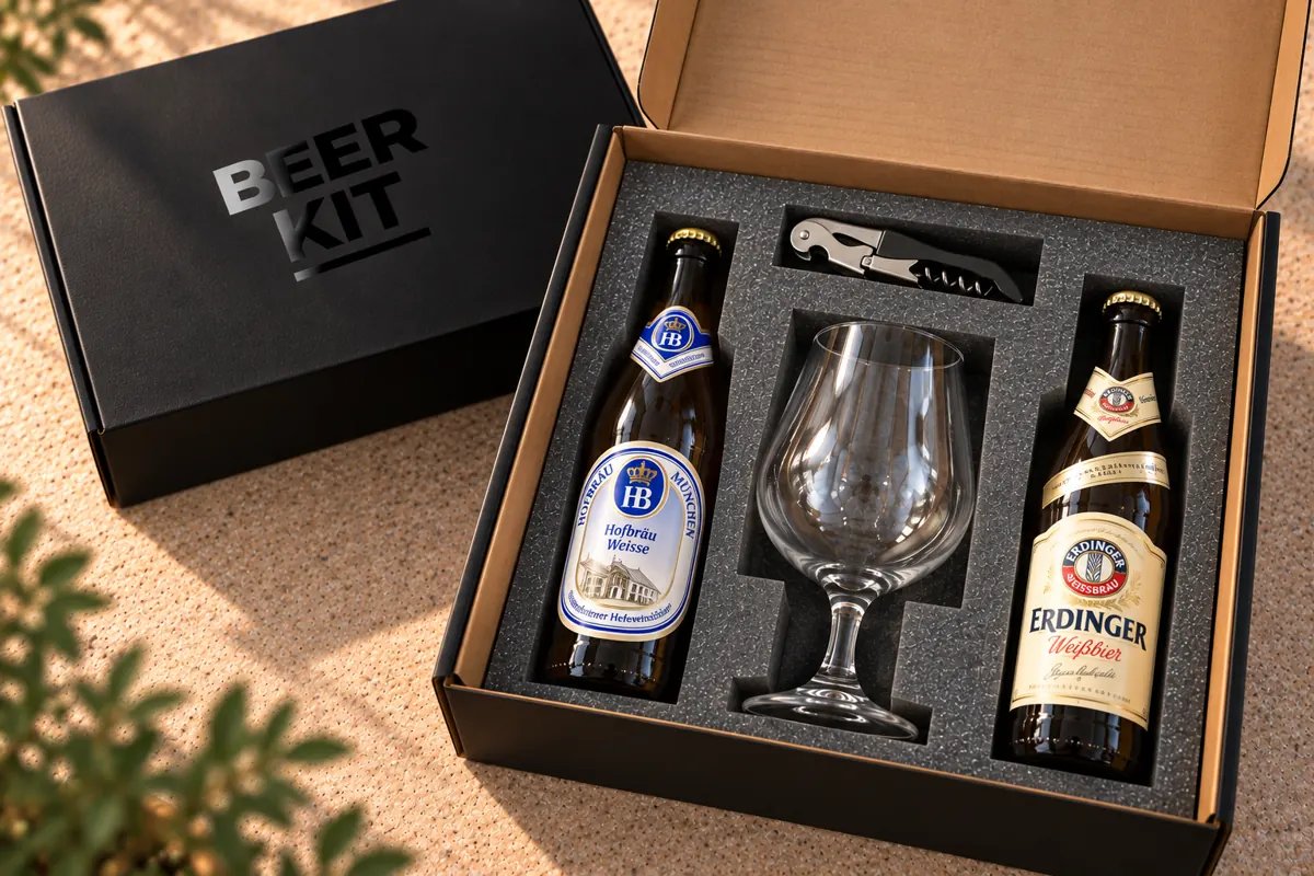 Kit Cata Cervecera Alemana: dos cervezas alemanas de 500 ml, copa cervecera y destapador