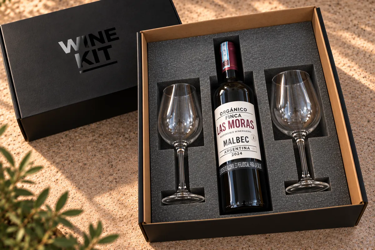 Kit Vino Malbec: Finca Las Moras Malbec y dos copas de vino